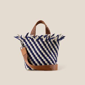 NWT NAGHEDI Havana Venice Petit Tote Striped, Navy / Dove White